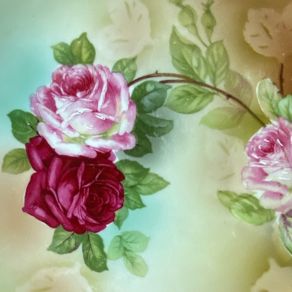 Antique German Hand-painted Gold Gilt Red Pink Rose Flower Decorative Plate - Picture 2 of 6